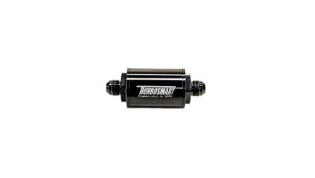 Turbosmart Billet Inline Fuel Filter 1.75&quot; OD (45mm) and 3.825&quot; (97mm) Long with AN-8 male inlet and outlet fittings. Come with 10 micron washable stainless steel mesh cartridge filter. Anodiz TS-0402-1131
