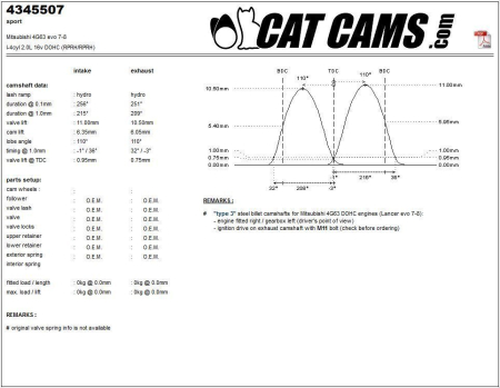Catcams camshaft Mitsubishi 4G63 evo 7-8 CC4345507