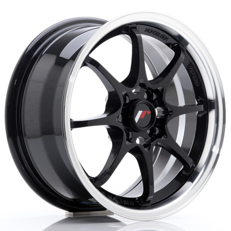 JR Wheels JR5 15x7 ET35 4x100 Gloss Black w/Machined Lip JR515704H3573GB