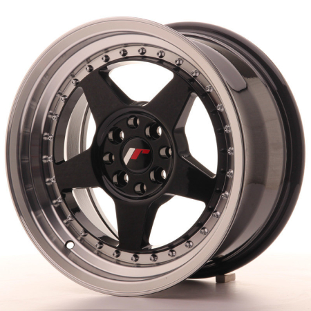 JR Wheels JR6 16x8 ET30 4x100/114 Glossy Black w/Machined Lip JR6168043067GBL